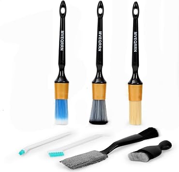 MVEQRRN 7PCS Car Detailing Brush Set,Boars Hair Detail Brush Kit(Gold)