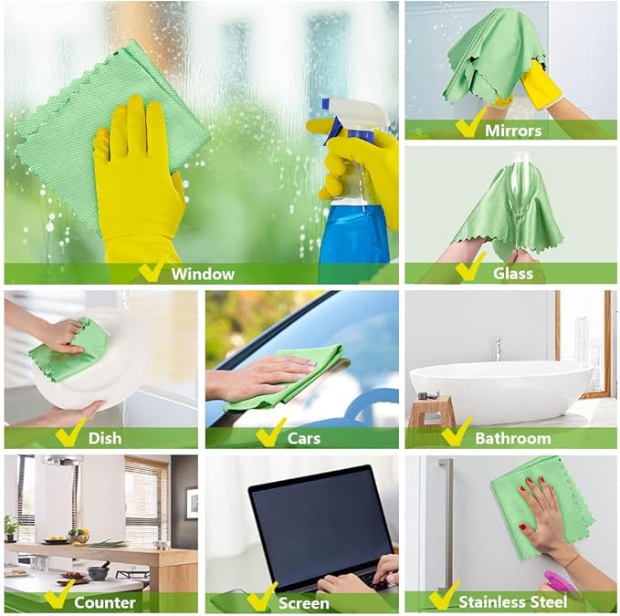 HOMEXCEL Microfiber Glass Cleaning Cloths-6PK, 16"x14" Lint Free Window Cleaning Cloth, Glasses, Mirrors, Screens, Stainless Steel, Premium Magic Cleaning Cloth for Glass and Window Cleaner