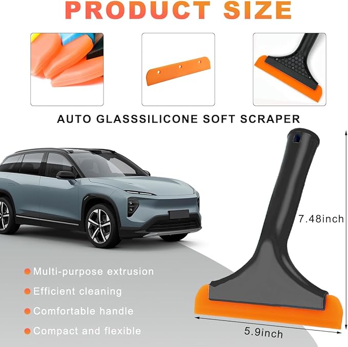 KVAEY Small Silicone Window Squeegee, 5.9 Inch Car Windshield Water Blade Squeegee with Non-Slip Handle, All-Purpose Cleaning Squeegee for Car Windshield, Window, Mirror (Black)