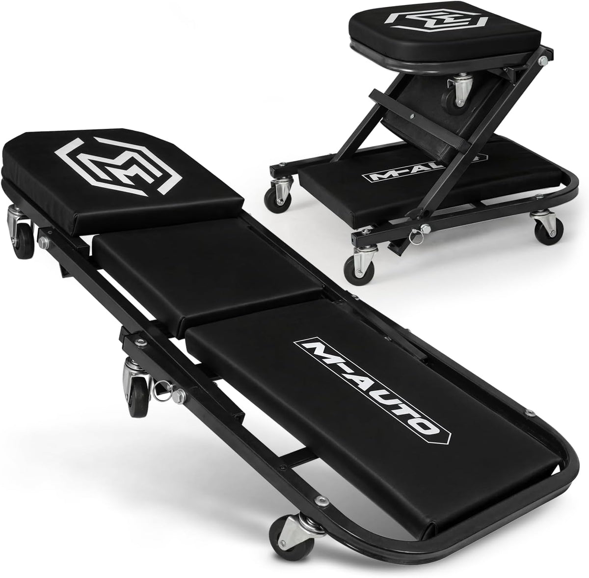 Foldable Z Creeper 2-in-1 Rolling Folding Car Creeper & Seat, 36" Adjustable Roller Garage Chair Lay Down or Sit, 330LBS Capacity Under Car Roller Creeper with 6 Swivel Casters, Black