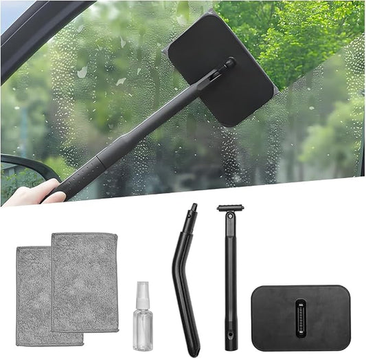 Zpana Car Windshield Cleaning Tool, Vehicle Window Cleaner with Extendable Handle & 2 Washable Microfiber Pads, Automoti