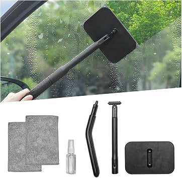 Zpana Car Windshield Cleaning Tool, Vehicle Window Cleaner with Extendable Handle & 2 Washable Microfiber Pads, Automoti