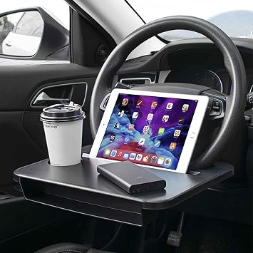 Double-use Steering Wheel Tray(14.5*11inch), Car Food Trays for Eating with Drinks Holder, Car Trays for Eating for Pad 