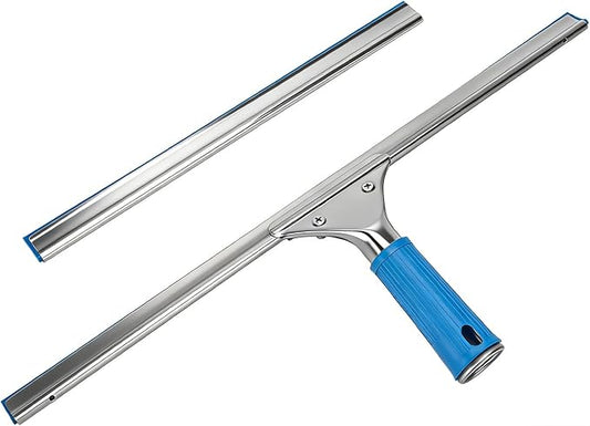 Professional Squeegee for Window Cleaning, 18” Window Squeegee for Shower Glass Door, Stainless Steel Rubber Squeegee Includes 12” Replacement Blades