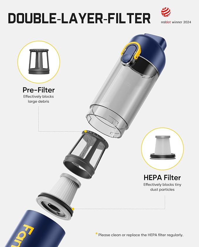 Fanttik V8 Mate Upgraded Cordless Car Vacuum, Portable Mini Vacuum with 13000pa Suction Power, 2 Suction Modes, Type-C Charge, Handheld Vacuum for Car, Small Tasks, Keyboards, Office Desk (Blue)
