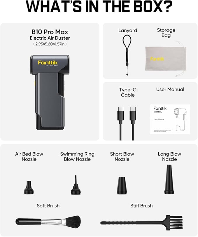 Fanttik B10 Pro Max Electric Air Duster, 130000RPM Brushless Motor, Compressed Air Duster, 6 Gears Adjustable, One-tap Booster, 28.8Wh Rechargeable Battery, Electric Duster for PC, Car (Grey)