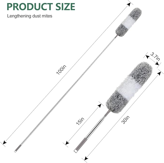 SetSail Extra-Long Dusters with Extension Pole 100-inch for Cleaning Bendable Microfiber Head Washable Ceiling Fan Cleaner Duster for Corner