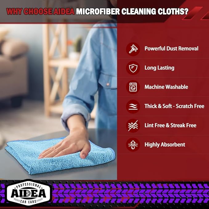 AIDEA Microfiber Cleaning Cloth Blue 20PK, Microfiber Towels for Cars, Premium Car Cloths, Dusting Cloth Lint Free Cleaning Rags for SUVs, House, Kitchen, Window, Workshops,12×12"