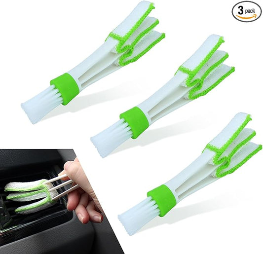 Set of 3 Mini Duster for Car Air Vent, 3 Arms Blinds Duster, Automotive Air Conditioner Cleaner and Brush, Cleaning Tools for Window Blinds, Keyboard, Air Conditioner Vents, Fans (Green)