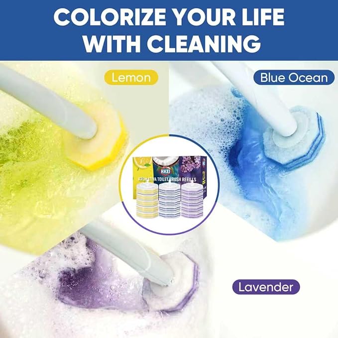 60Ct Aromative Toilet Brush Refills, Toilet Bowl Cleaner Refills, Double-Layer Cleaning Pads Added, Disposable Refill Heads for Toilet Bowl Cleaner Wands, Bulk （Patented）