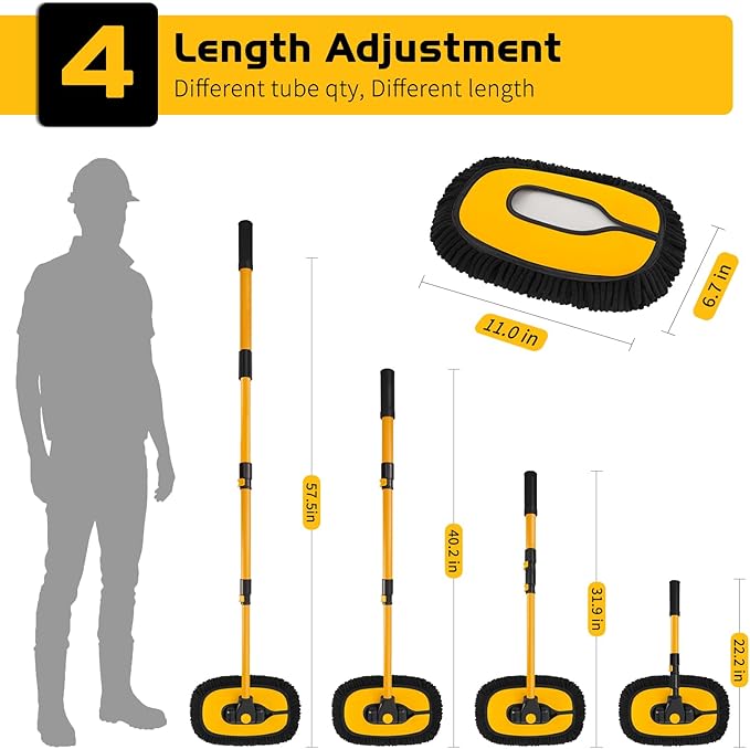 Ordenado 57" Car Wash Brush with Long Handle, 15°Curved Chenille Microfiber Car Wash kit with Extension Pole & Replacement Head, RV Car Cleaning Washer, Scratch-Free Mop for Truck, SUV, Boat