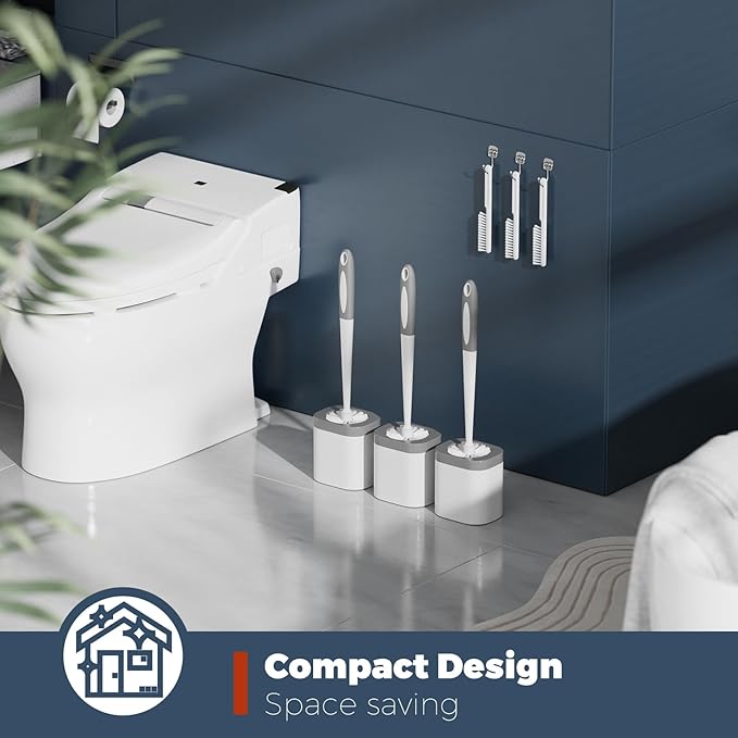 Holaloha Toilet Brush, 3 Pack Toilet Brush and Holder Set Bathroom Accessories, Toilet Bowl Brush and Holder with 3 Crevice Brush for Bathroom, Toilet Scrubber Brush (White)