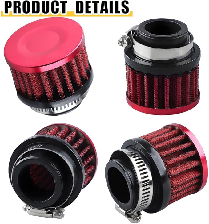 Air Filter, Valve Cover Breather, 25mm Auto Crankcase Cold Air Filter Cleaner with Adjustable Clamp, Breather Turbo Vent Cleaner Automotive Accessories Fit for Cars and Motorcycles (Red)