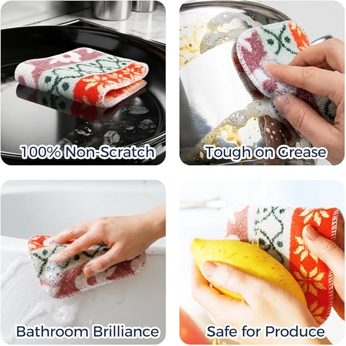 Amarelle GEN II Dish Washing Scrubbers (5-Pack), Made in Green Kitchen Scrubbers for Dishes, Non Scratch Pot & Pan Scrubber, Dual-Sided Heavy-Duty Scouring Pads, Reusable (Nordic Folk)