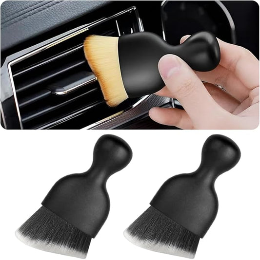 Blilo 2PCS Car Interior Detailing Brush with Dust Cover, Auto Soft Hair Cleaning Brushes, Scratch Free Curved Dirt Collectors, for Dashboard Air Conditioner Vents Leather Computer (Black/White/2PCS)