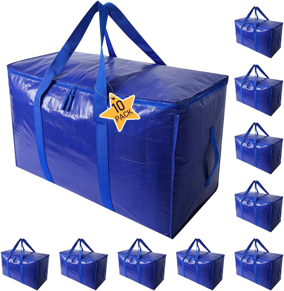 Moving Bags Heavy Duty Extra Large Cube Storage Tote for Space Saving, Traveling Organizer, with Zippers & Strong Carrying Handles (Set of 10)