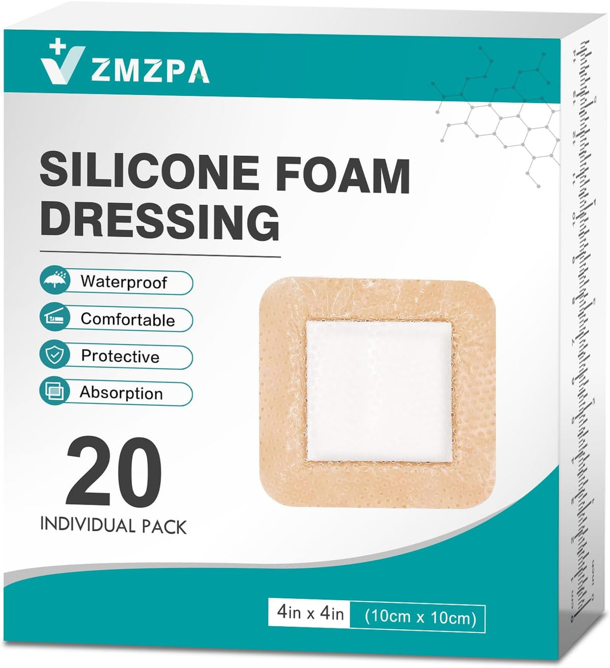 20Pcs Silicone Foam Dressing 4x4 Gentle Border, Waterproof Silicone Bandages for Wounds Care, Bed Sore Patches, Super Absorbent Wound Dressing, Self Adhesive Pressure Sore Pads