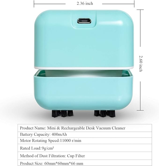 White Elephant Gifts, Mini Desk Vacuum Cleaner, Rechargeable Desktop Vacuum Sweeper with USB Brush as Present to Suck up Fine Particle Bread Crumbs Dust Ash Pet Fur Eraser Waste(Blue)
