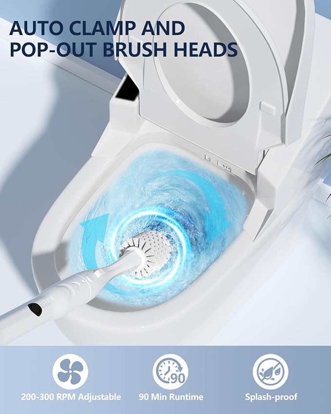 Electric Toilet Brush and Holder Set, Leebein 8 in 1 Electric Toilet Bowl Cleaning Kit with 8 Replaceable Brushes, Hard Nylon Brush and Soft Silicone Brush, 6 Refills Disposable Cleaner Brush