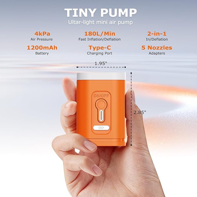 Mini Portable Electric Air Pump for Inflatables, Air Mattress Pump Rechargeable Fast Inflate/Deflate Pool Floats/Sleeping Pad/Camping Gear/Travel & Home Storage Vacuum Bags
