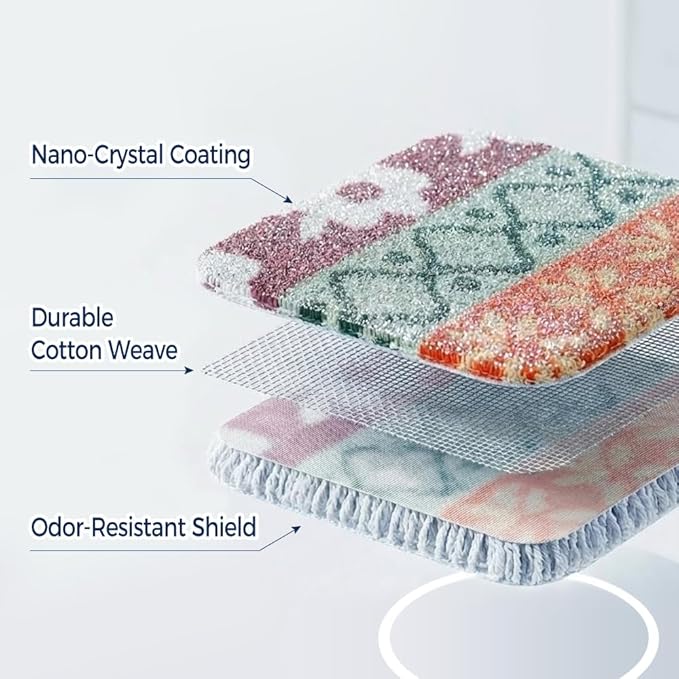 Amarelle GEN II Dish Washing Scrubbers (3-Pack), Made in Green Kitchen Scrubbers for Dishes, Non Scratch Pot & Pan Scrubber, Dual-Sided Heavy-Duty Scouring Pads, Reusable (Nordic Folk)