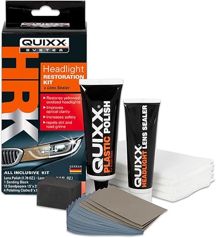 QUIXX 00084-US Headlight Restoration Kit and Lens Sealer, Permanently Restore Yellowed or Opaque Headlights To Like-New 