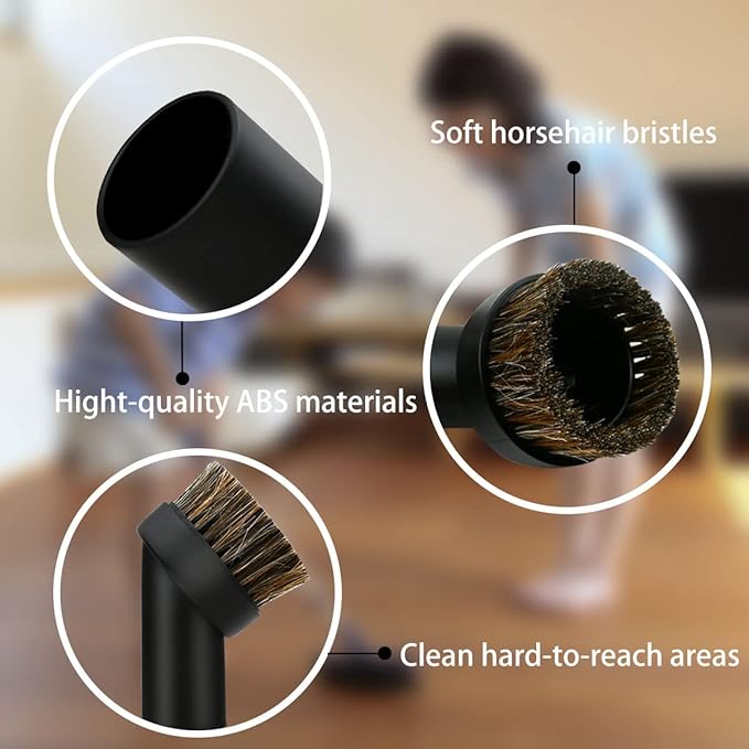 2 Pcs Black Round Dust Brush 25mm Horse Hair for 1.2-1.22in Hose Vacuum Cleaners Accessories