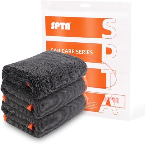 SPTA Microfiber Car Drying Towels, Cleaning Cloth Towels, Twist Pile Rapid Drying Orange Edge Car Microfiber Towels for 