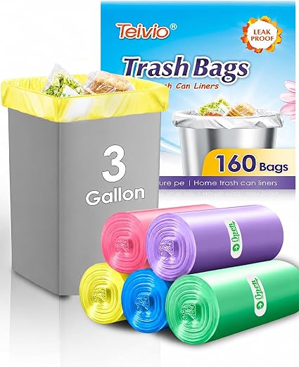 Teivio Small Colorful Clear Trash Bags 3 Gallon 160 Count Garbage Bags