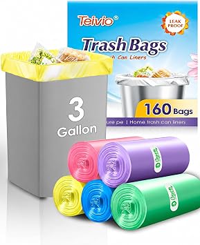 Teivio Small Colorful Clear Trash Bags 3 Gallon 160 Count Garbage Bags
