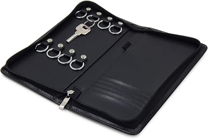 OFFIDIX PU Leather Portable Key Cabinet,8-Key Hooks Portable Zippered Key Case Menus Card Organizer Holder Business Padf