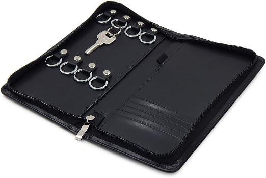 OFFIDIX PU Leather Portable Key Cabinet,8-Key Hooks Portable Zippered Key Case Menus Card Organizer Holder Business Padf