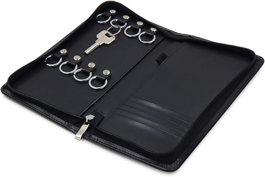 OFFIDIX PU Leather Portable Key Cabinet,8-Key Hooks Portable Zippered Key Case Menus Card Organizer Holder Business Padf