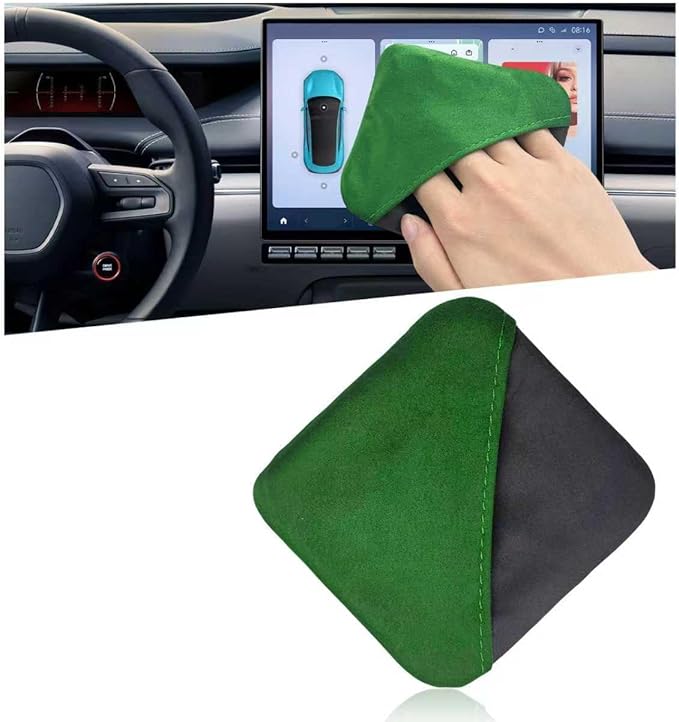 Car Screen Cleaner, Square Microfiber Cloth Non-Scratch Auto Touchscreen Cleaning Wipes, Foldable Touch Screen Pad Universal Cleaning Tool for Vehicle Dashboard Display (Green & Gray)