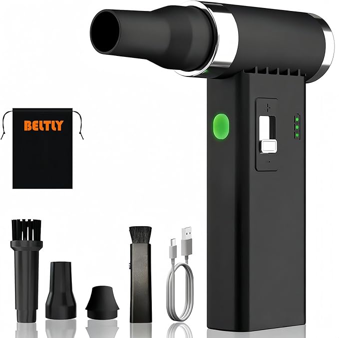 Compressed Air Duster – 110,000 RPM Super Power Cordless FT03 Electric Blower with Brushless Motor, 0-100 Speed Adjustable Jet Fan, Dust Blower for Keyboard, PC, Car & Outdoor Cleaning (Black)