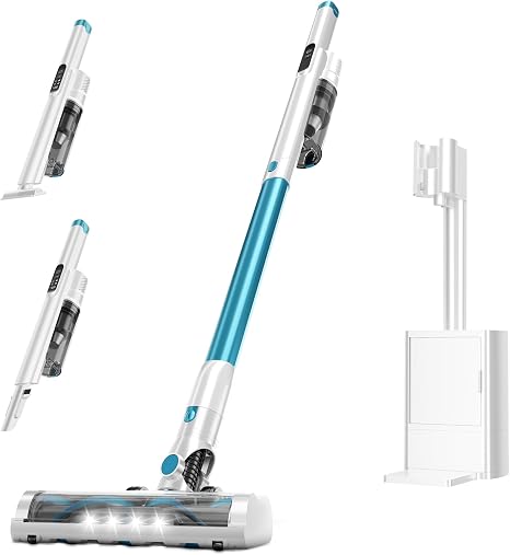 Self Clean and Empty Cordless Vacuum Cleaner with 2.5L Dust Base, Powerful Suction Handheld Vacuum, Auto Empty System, HEPA Filtration, Stick Vacuum for Pet Hair, Hardwood and Carpet, Blue - Cleanova