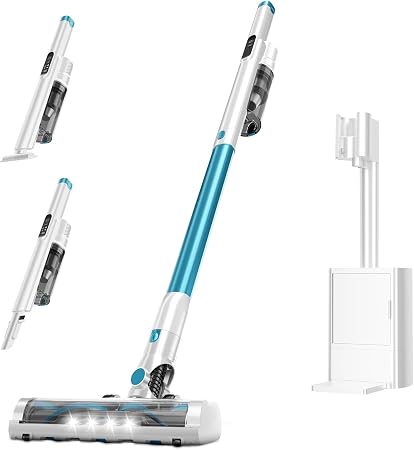 Self Clean and Empty Cordless Vacuum Cleaner with 2.5L Dust Base, Powerful Suction Handheld Vacuum, Auto Empty System, HEPA Filtration, Stick Vacuum for Pet Hair, Hardwood and Carpet, Blue - Cleanova
