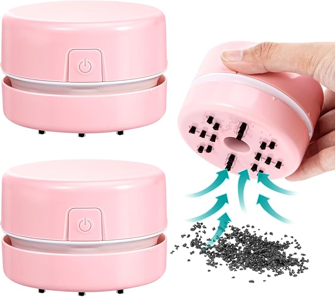 Honoson 2 Pcs Diamond Painting Tool Drill Quicker Picker for Spilled Diamonds 5d Painting Accessories Vacuum Cleaner Mini Table Desktop Sweeper Organizer Clean Art Beads Crumb(Pink)