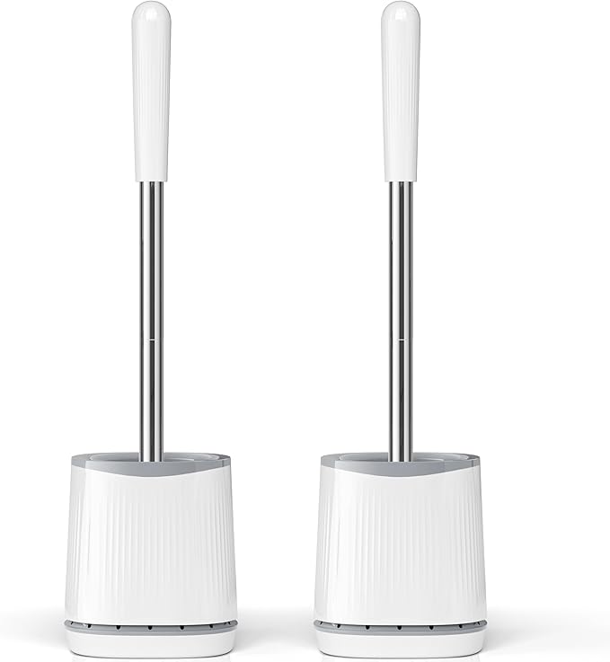 TRENTI Toilet Brush, Toilet Brush and Holder Set, Bristles Toilet Bowl Brush Head with Ventilated Holder, Wall Mounted Compact Toilet Brush Set for Bathroom Deep Cleaning (2, White)