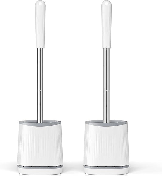 TRENTI Toilet Brush, Toilet Brush and Holder Set, Bristles Toilet Bowl Brush Head with Ventilated Holder, Wall Mounted Compact Toilet Brush Set for Bathroom Deep Cleaning (2, White)