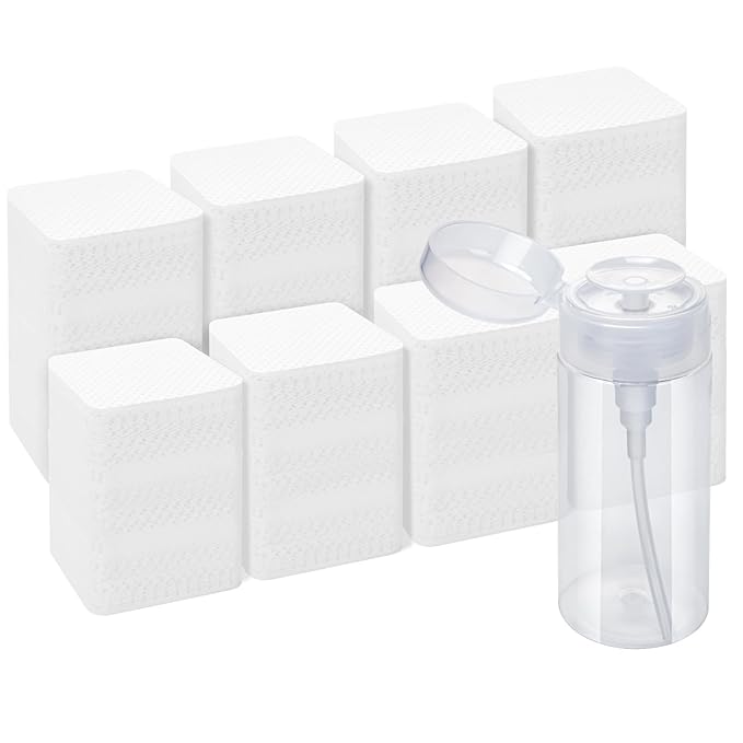 Lint Free Nail Wipes, Acetone Nail Polish Remover 1080PCS with Pump Dispenser, Gel Nail Polish Remover Pads Soft Non-Woven Nail Wipes for Nail Polish Remove and Acrylic Nail Supplies