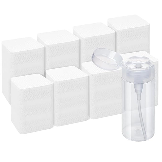 Lint Free Nail Wipes, Acetone Nail Polish Remover 1080PCS with Pump Dispenser, Gel Nail Polish Remover Pads Soft Non-Woven Nail Wipes for Nail Polish Remove and Acrylic Nail Supplies
