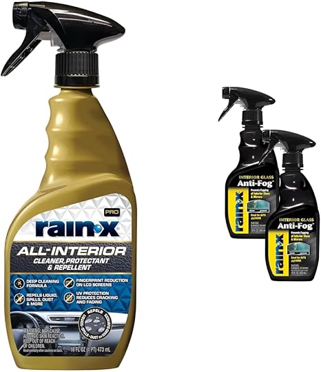 Rain-X Interior Care Bundle: 16 Fl Oz Cherry Scent All-Interior Cleaner Protectant & 12 oz. Anti-Fog Glass Treatment (2-