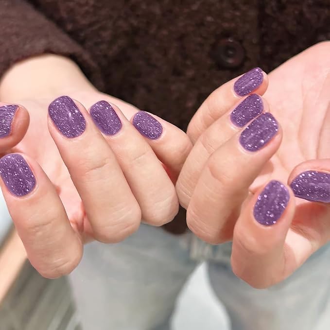 Nail Polish Strips, 32PCS Salon Quality Wraps, Long Lasting Gel Nail Stickers for Women Easy Apply& Remove (Twilight Bloom Purple)