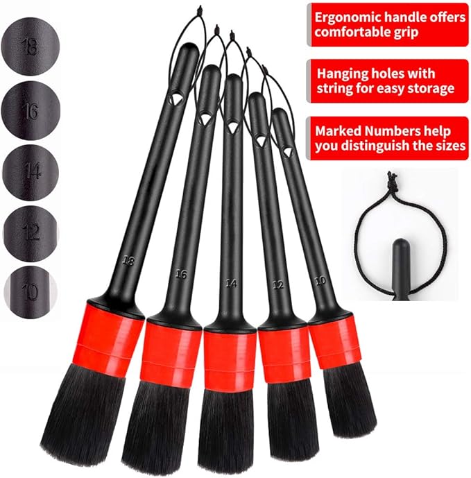 Detailing Brush Set - 10 Pcs Detail Brushes Car Detailing, Auto Boar Hair Car Detailing Kit for Cleaning Interior Exterior - Vehicles Wheels Leather Engine Dashboard