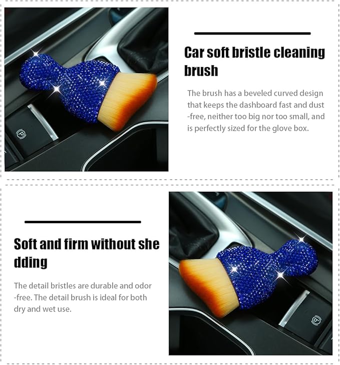 zipelo Auto Interior Dust Brush, Car Detailing Cleaning Brush with Diamond, Bling Handle Soft Bristles Dusting Tool, Scratch Free Dirt Clean Brushes for Vehicle Dashboard, Air Conditioner Vent (Blue)