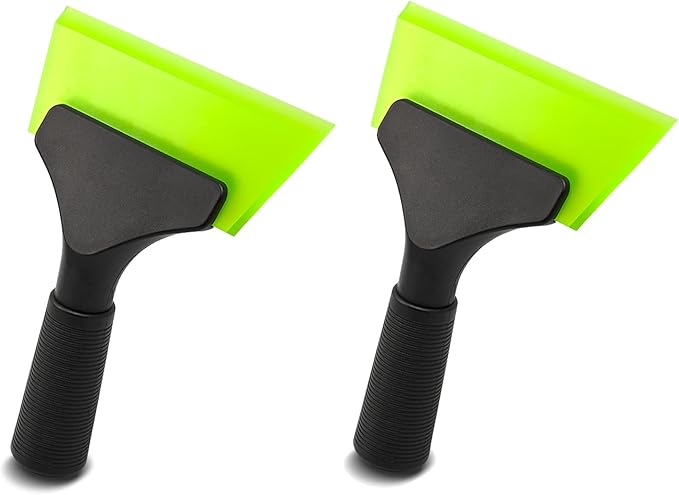 FOSHIO Small Squeegee with 5 Inch Green Rubber Blade Mini Wiper Window Tinting Tools for Mirror Glass Window Cleaner with Non-Slip Handle, 2 Pack