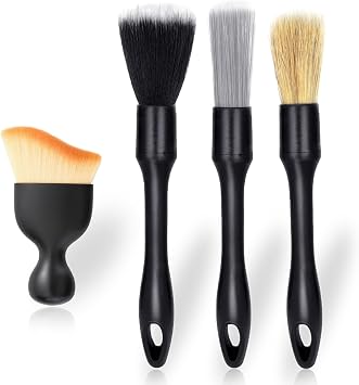 4 PCS Car Detailing Brush Set for Cleaning Interior or Exterior, Boars Bristle Detailing Brushes, Dusting Cleaning Suppl
