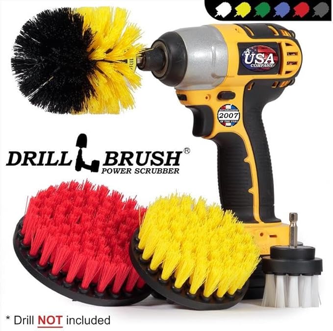 Drillbrush Drill Brush Attachment Set – Power Scrubber Brush for Tub, Tile, Shower, and Grout – All-Purpose Household Cleaning Brushes for Drill, Auto Detailing Brushes - Electric Grout Cleaner Kit