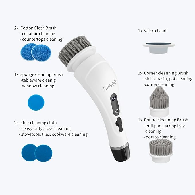 Electric Spin Scrubber Full-Body IPX7 Waterproof Cordless Bathroom Cleaning Brush with Power LCD Display and 8 Brush Heads